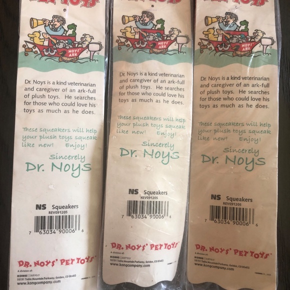 Lot of 3~DR. NOYS' PET TOYS Material Dog 4 pc Replaceable Med Size Squeakers NIP - Picture 2 of 3